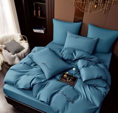 Комплект постельного белья CANDIES Сатин-жатка Евро наволочки 50x70, 70x70 Синий