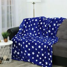 Плед флисовый Звёзды СИНИЕ / плед для дивана Mega Outlet