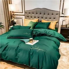 Комплект постельного белья MENCY Сатин-жатка евро наволочки 50x70 70x70 Зеленый