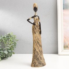 Сувенир полистоун "Африканка в золотистом платье и кольцами на шее" 31х8х5 см No Brand