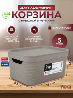 Корзина для хранения вещей, мелочей, косметики, с крышкой Rotho Jive Deco 5 л