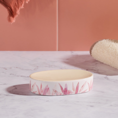 Мыльница керамическая для ванной и кухни Moroshka Akvarel,9,1х12,7х2,8 см. белая розовая