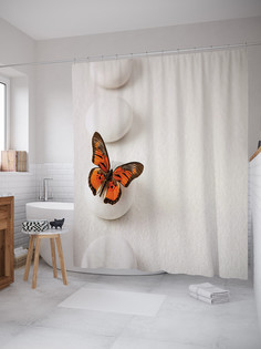 Штора для ванной JoyArty "Прыгучая бабочка " из сатена, 175х175 см