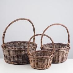 Набор корзин плетеных (ива), 41х41х20/48 см / 35х35х17,5/42 см / 29х29х15/36 см, 3 шт., ко No Brand