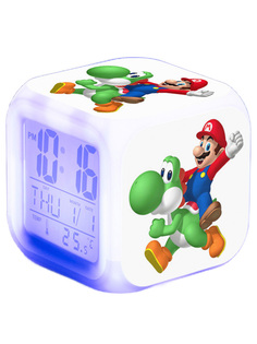 Настольные часы будильник Марио на Йоши Mario (подсветка, 8х8х8 см) Star Friend