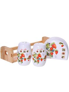 Набор для специй на подставке Loraine Земляника 4 предмета доломит 4 предмета 30323