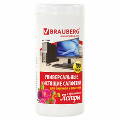 Салфетки чистящие влажные Brauberg Астра, для экранов и пластика, в тубе, 100шт 12 уп.