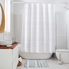Занавеска штора Moroshka Nomads для ванной тканевая 180х200 см цвет белый с кольцами