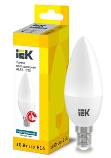 Лампа светодиодная IEK Alfa С35 230В, 4000К, E14, свеча, 10Вт, 1 шт.