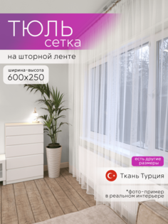 Тюль для комнаты и спальни высота 250 ширина 600 на шторной ленте сетка грек No Brand