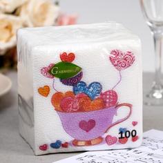 Салфетки бумажные «Гармония цвета. Сердечки», 100 шт. (2 набор) No Brand