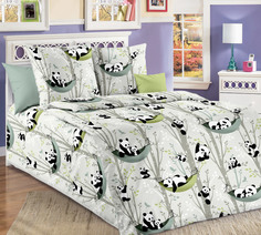 Покрывало стеганое Текс-Дизайн на кровать Веселые панды, перкаль, 110x140