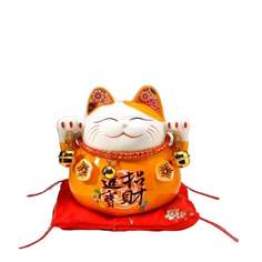 Сувенир керамика копилка "Оранжевый кот Манэки-нэко с колокольчиками" 11,5х11,5х9,5 см Bazar