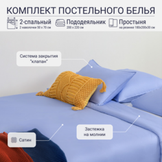 Комплект постельного белья TKANO 2-сп. с простыней на резинке сиреневого цвета Essential