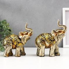 Фигурка 5101660 Слон с рисунками на попоне набор 2шт. 14,5х13х5,7 см No Brand