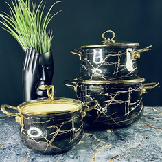 Набор эмалированной посуды для приготовления 6 предметов Lenardi Черный мрамор 776-053