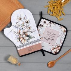Набор кухонный «Floral mood» варежка-прихватка 20х28см, прихватка 19х19см,100% хл Этель