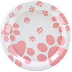 Тарелки бумажные одноразовые Волна веселья Лапки Белый и розовый 18 см, 6 шт