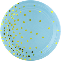 Тарелки бумажные одноразовые Волна веселья Золотое конфетти голубые 23 см, 6 шт