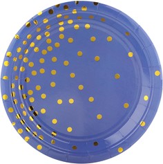 Тарелки бумажные одноразовые Волна веселья Золотое конфетти синие, 6 шт