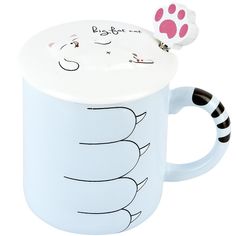 Кружка с крышкой и ложкой Nouvelle Big fat cat 430 мл, фарфор, голубая