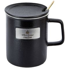 Кружка с крышкой и ложкой Nouvelle Believe in yourself 400 мл, фарфор, черная