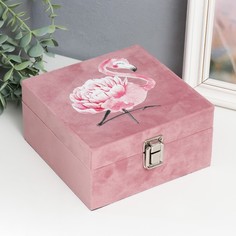 Шкатулка дерево "Розовый фламинго-цветок" бархат розовый 10х16х16 см No Brand