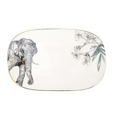 Блюдо сервировочное Nouvelle Саванна Слон с элементами золота 25х16х3 см, фарфор