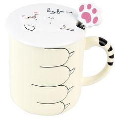 Кружка с крышкой и ложкой Nouvelle Big fat cat 430 мл, фарфор, желтая