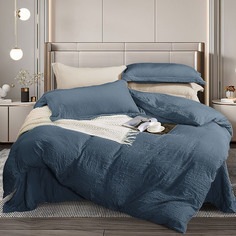 Комплект постельного белья Домашняя мода Лён, евростандарт фиолетово-синий