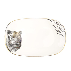 Блюдо сервировочное Nouvelle Саванна Тигр с элементами золота 25х16х3 см, фарфор