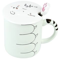 Кружка с крышкой и ложкой Nouvelle Big fat cat 430 мл, фарфор, салатовая