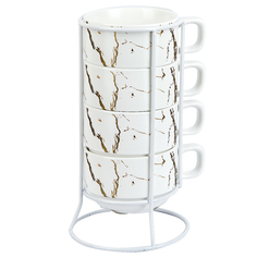 Набор кружек 4 шт на подставке Белый мрамор, 200 мл, Nouvelle