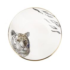 Тарелка Nouvelle Саванна Тигр 18х18х3.5 см, с элементами золота, фарфор