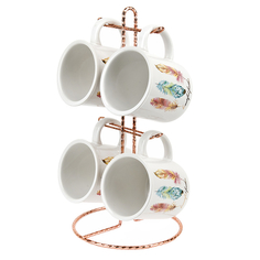 Набор кружек 4 шт. на металлической подставке Перья, 300 мл., Nouvelle, 1750170