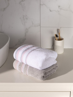 Набор махровых полотенец LUCKY 50x90 (2шт), 100% хлопок, серый/белый D100035