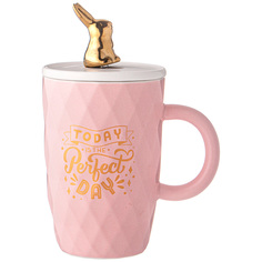 Кружка с крышкой и ложкой bunny 390мл, розовая Lefard (181334)