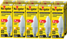 Лампа Navigator светодиодная 94 491, 7 Вт, свеча, Е14, теплый свет 2700К, упаковка 10 шт