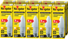 Лампа Navigator светодиодная 94 493, 7 Вт, свеча, Е27, теплый свет 2700К, упаковка 10 шт