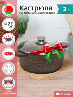 Литая алюминиевая кастрюля со стеклянной крышкой InHome IVPL/3.0