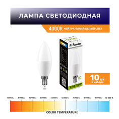 Лампа светодиодная Feron 38108 13W E14 4000K LB-970 C37 свеча в упаковке 10 шт.