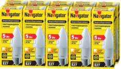 Лампа светодиодная Navigator 94 481 5 Вт свеча Е27 теплый свет 2700К упаковка 10 шт