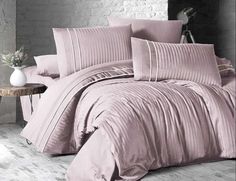 Постельное белье из сатина де люкс KARVEN N045 STRIPE STYLE POWDER семейное