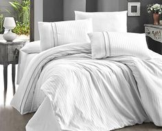 Постельное белье из сатина де люкс KARVEN N045 STRIPE STYLE WHITE семейное