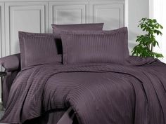 Постельное белье из страйп сатина KARVEN N163-SS-011 KMURDUM темно-лиловое евро