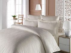 Постельное белье из хлопкового жаккарда KARVEN N301 SARMASIK CREAM евро