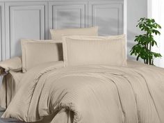 Постельное белье из страйп сатина KARVEN N162-SS-012 SAMPANYA бежевое 1,5-спальное