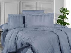 Постельное белье из страйп сатина KARVEN N162-SS-014 INDIGO индиго 1,5-спальное