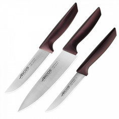 Набор кухонных ножей в коробке Arcos 3 шт 110 мм, 150 мм, 200 мм бордовые ручки