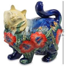 Фигурка декоративная Pavone, Кошка, 31 см, синий, с красными цветами